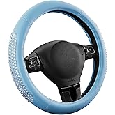 PIC AUTO Steering Wheel Cover, Glitter Gel Particles & Blue Luxury Leather Car Steering Cover, Universal Fit 14.5"-15.5" Anti-Slip Car Wheels Cover for Girls & Women