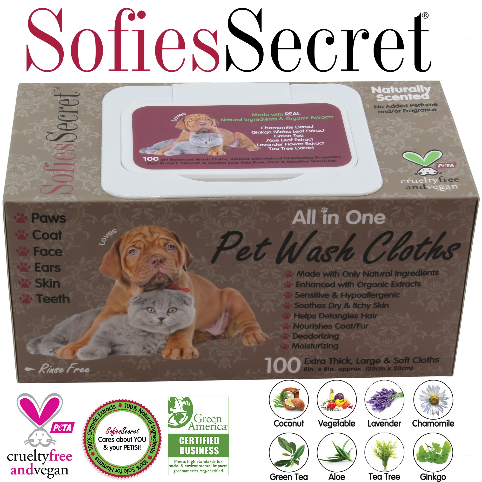 SofiesSecret Pet Wipes for Dogs+Cats ALL IN ONE,PP LID 100 Count, 100 Natural 635635772031 eBay