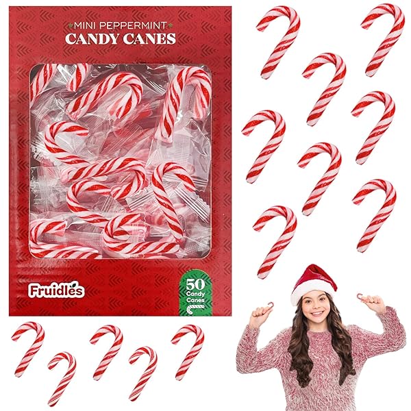 FRUIDLES CHRISTMAS CANDY CANES MINI’S SUCKERS, PEPPERMINT FLAVOR, INDIVIDUALLY WRAPPED, 2″ INCH, NET WT 4.42OZ (125G) (50-PACK)