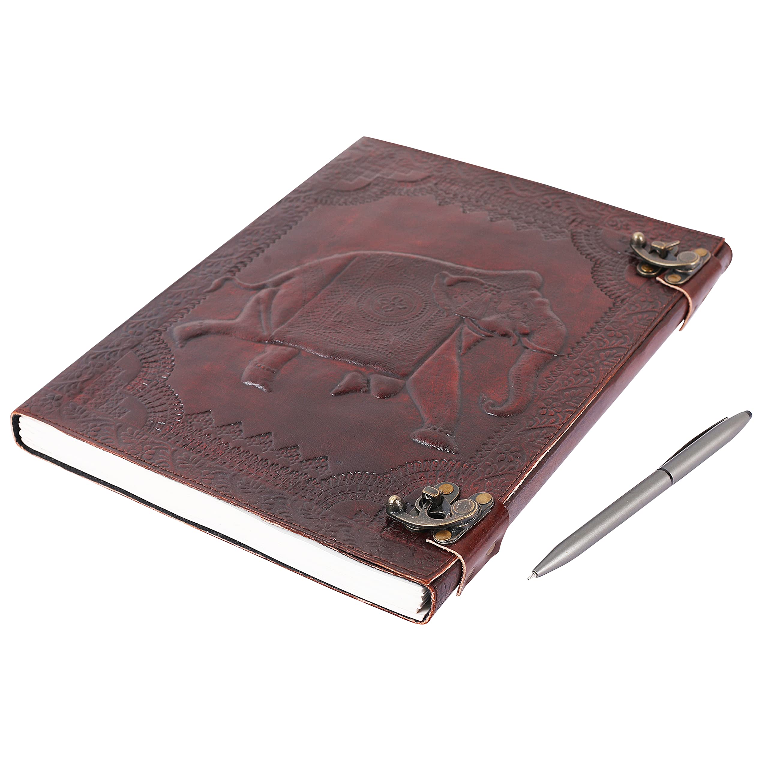 OVERDOSE Leather Journal - Handmade Antique Journal For Students & Office For Men Women Diary Leather Sketchbook Drawing - Size 10 X 13 Inches | 25 X 33 cm (Elephant)