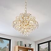 Bestier Gold Modern Pendant Chandelier Crystal Raindrop Lighting Ceiling Light Fixture Lamp for Dining Room Bathroom Bedroom 