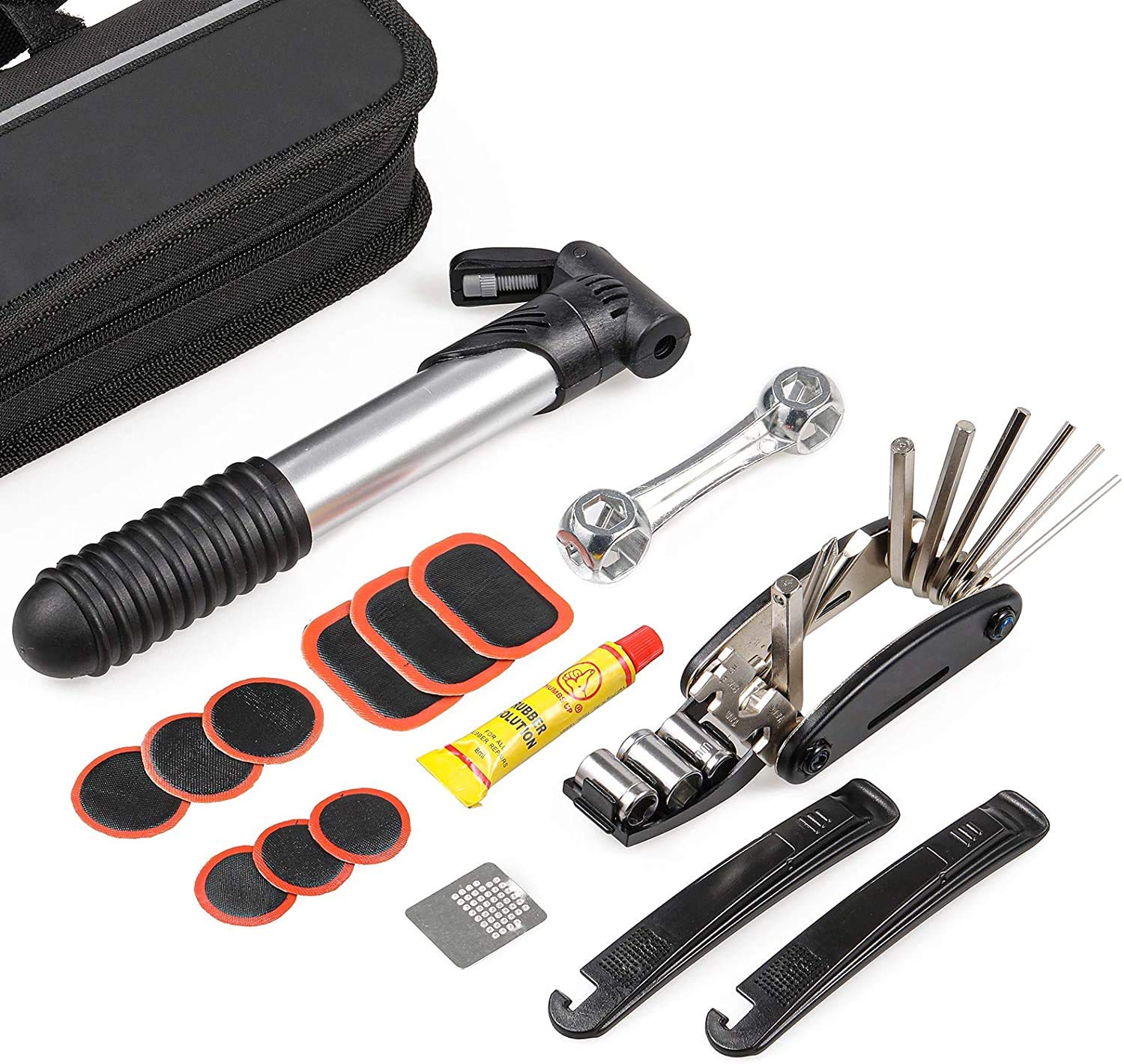 Coolchic 16 in 1 Multi-Function Bike Bicycle Repair Tool Kit Set, Cycling Mechanic Repair Tool Storage Bag, Fit All Bike Outdoor Cycling Household Repairing