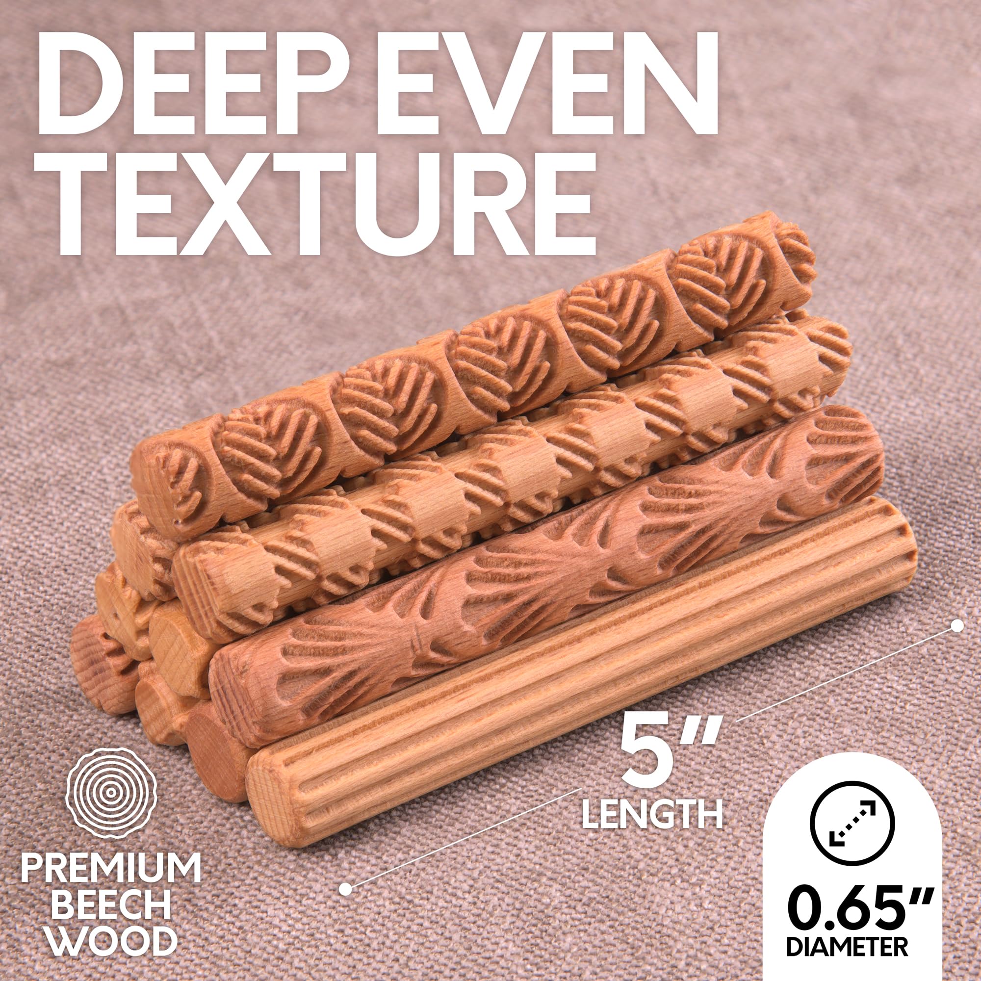 Byllstore Clay Texture Rollers | 10-Pack | 5 in x 0.65 in | Premium Pottery Tools
