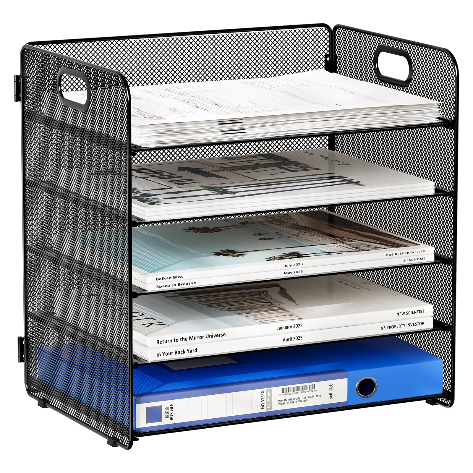 EasyPAG 5 Tier Desktop A4 Mesh Filing Tray Office Desk Tidy File Holder Paper Organiser Magazine Storage Rack,Black
