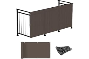 Windscreen4less 3'x12' Deck Balcony Privacy Screen Fence Apartment Balcony Mesh Screen with Zip Ties Chain Link Fence Cover UV Protection for Outdoor Patio Backyard Pool Porch Railing, Brown