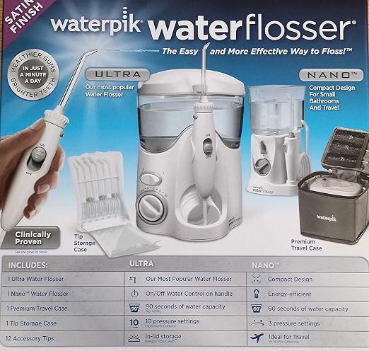 WATERPIK INC Water and Nano Flosser, Deluxe Traveler and Tip Storage Case and 12 Accessory Tips Combo Pack