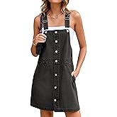 Glamaker Women's Denim Overall Dress Jean Sleeveless 2025 Mini Pinafore Casual Button Dress with Pocket
