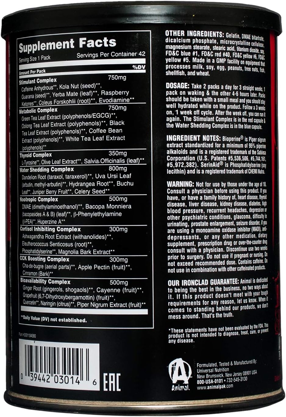 Animal Cuts – All-in-one Complete Fat Burner Supplement with Thermogenic and Metabolism Support - Energy Booster, Raspberry Ketones and Thyroid Complex – 42 Packs, Default, 42 cm: Health & Personal Care