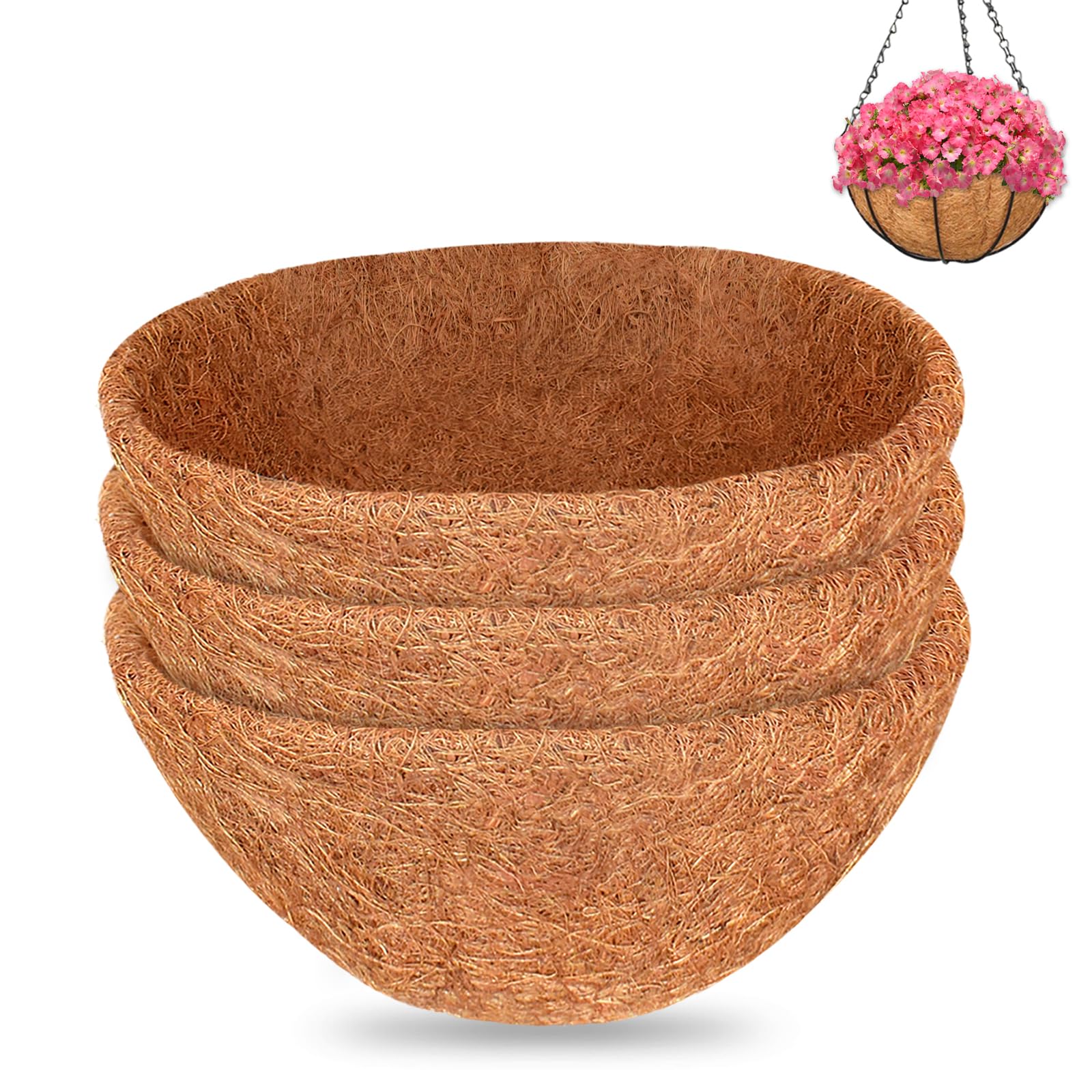 Photo 1 of 3PCS 12 Inch Coco Liner Round Coco Coir Hanging Basket Liners 100% Natural Coconut Liners for Planters Coconut Basket Liners for Flowers Vegetables Indoor Outdoor Plants