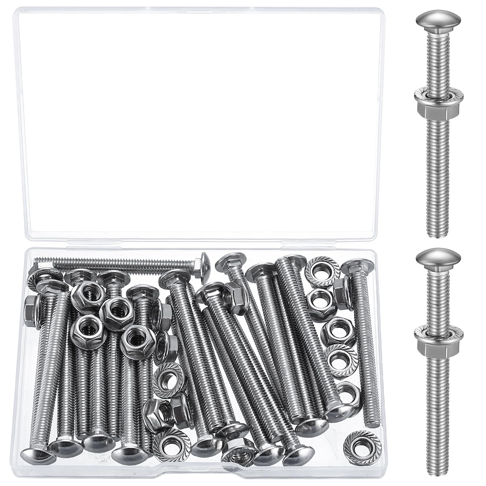 21 Pcs M6 Carriage Bolts, M6x60mm Coach Screws, Cup Square Carriage Bolts and Nuts and Washers, Carriage Screws, Round Head Coach Bolts Screws, with Flange Nuts
