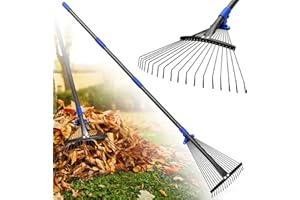 LILYVANE Rake for Leaves: Adjustable Metal Leaf Rake for Lawn, 8-17" Expandable Head, 45” Long Handle,Collapsible Heavy Duty Women Kids Garden Rakes for Yard Pine Needles Mulch Grass Debris Gardening Camping