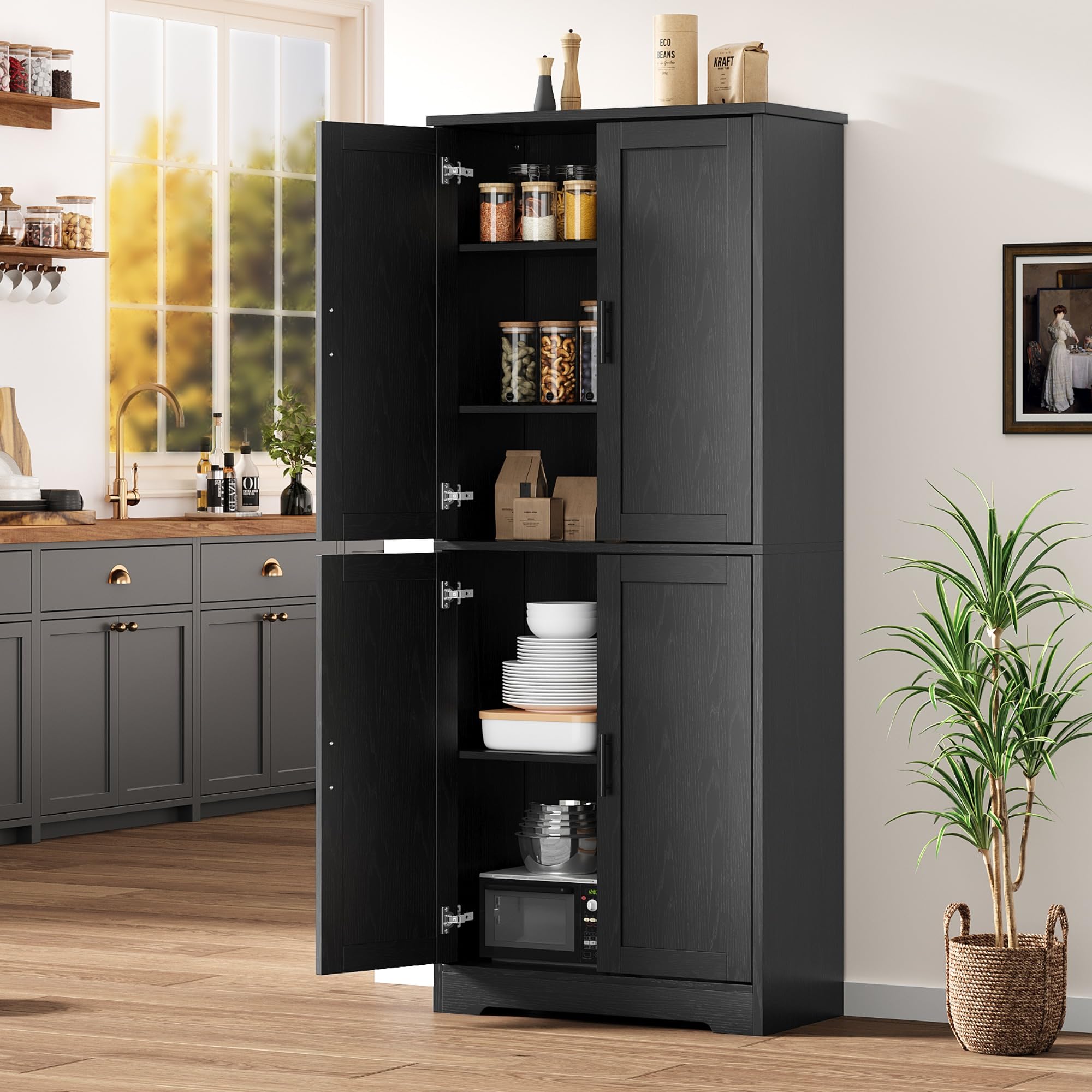 Photo 1 of ** FOR PARTS ONLY **
not complete
IDEALHOUSE Pantry Cabinet,70" Tall Kitchen Pantry Cabinet with 4 Doors and 3 Adjustable Shelves, Freestanding Cupboard, Modern Storage Cabinet for Bathroom, Dining Room, Living Room, Black