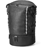 KEMIMOTO Motorcycle Sissy Bar Backrest Bag Upgraded Version, 37L Expandable Capacity PU Leather Motorcycle Tail Bag with Rain Cover, Luggage with Helmet Net &amp; Shoulder Strap, Black