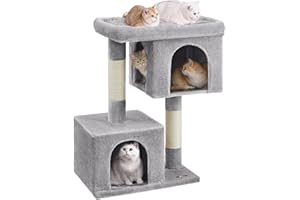 Feandrea Cat Tree, 39.8-Inch Cat Tower, XL, Cat Condo for Extra Large Cats up to 44 lb, Large Cat Perch, 2 Cat Caves, Scratching Post, Light Gray UPCT614W01