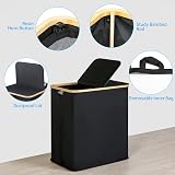 efluky 140L Laundry Basket with Lid 2 Compartments Removable Bags Black view 2