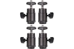 QYXINC Mini Ball Head Hot Shoe Mount with 1/4 inch Adapter Screw for DSLR Camera, Monitor, Camcorder, Flash Light, Tripod, Light Stand (4 Pack)