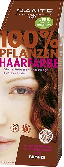 SANTE Naturkosmetik Pflanzen-Haarfarbe Pulver Bronze, Hennapulver, Warmes mittelbraun, Glänzende Farben, Grauabdeckung, Vegan