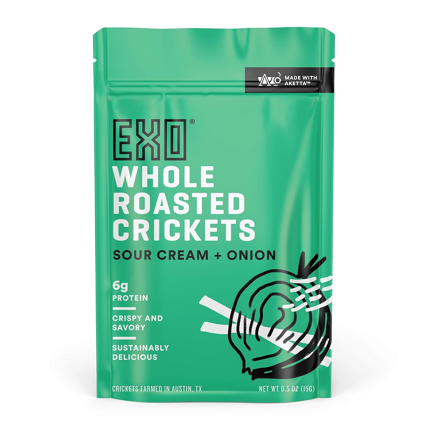 Exo Whole Roasted Crickets, Sour Cream & Onion, 12Count, 6g Protein