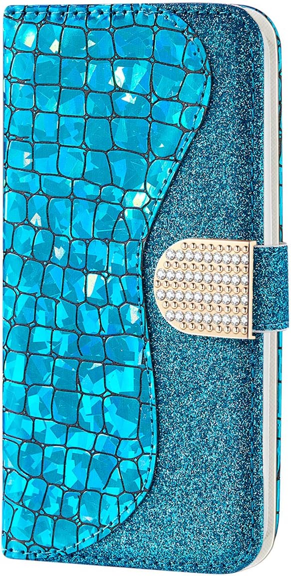Zcxg Kompatibel Mit Handyhulle Samsung Galaxy A40 Hulle Leder Glitzer Madchen Brieftasche Weich Silikon Inner Tpu Case Tasche Leder Magnet Stand Flip Cover Mit Kartenfach Schutzhulle Blau