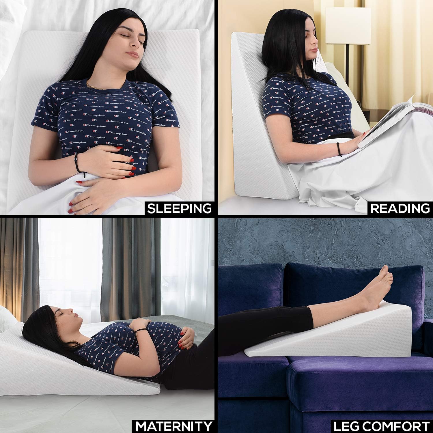 Bed Wedge Pillow With Memory Foam Top – Ideal For Comfortable - Restful Sleeping – Alleviates Neck and Back Pain, Acid Reflux, Snoring, Heartburn, Allergies - Versatile – Washable Cover, 7.5 inches: Home & Kitchen
