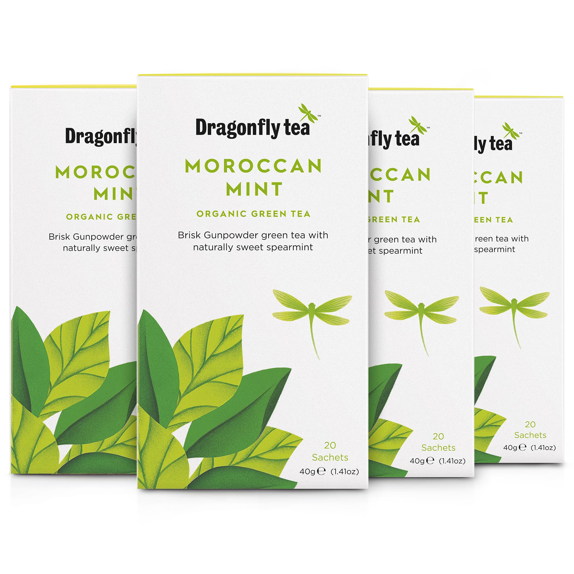 Dragonfly Moroccan Mint Tea | Pack of 4 x 20 Organic Teabags (80 Teabags) | Mint Tea Bags | Green Tea Bag | Reviving & Sweet | Compostable Tea Bags