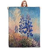 VANZEV Bluebonnet Flower Painting Blanket, Artistic Floral Flannel Throw Blankets,Soft Warm Lightweight Cozy Plush Throws for Bedroom Sofa Office Home Decor Gifts for Women Girls 60"x50"