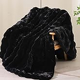 Cuddleux Black Fur Throw Blanket for Couch, Cozy Soft and Fuzzy Plush Blanket 60 * 80in Warm Blanket for Sofa Chair Bedroom Living Room Travel Camping
