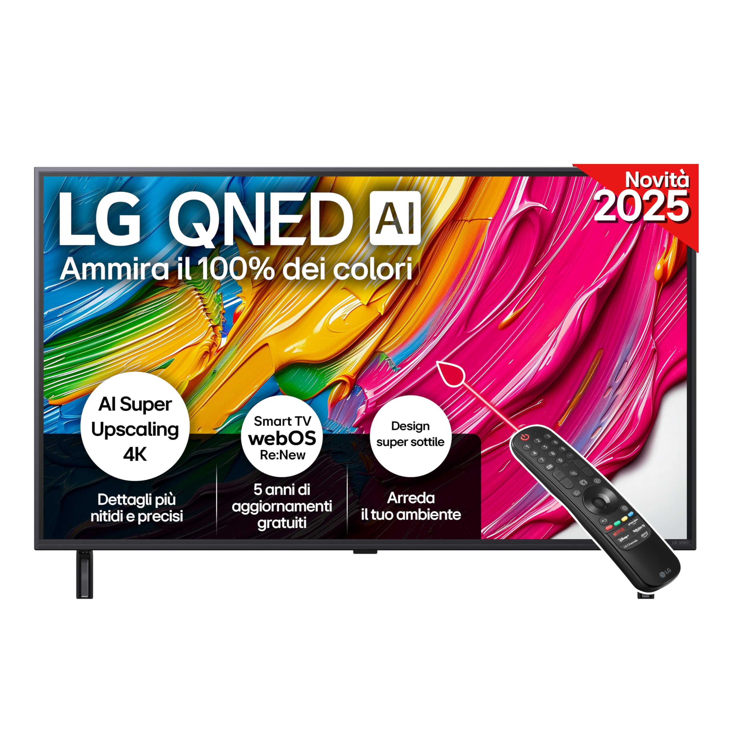 LG QNED AI QNED80 TV 43 pollici, Smart TV 4K, Processore α7 Gen8, Dynamic QNED Color, Design Super Slim, webOS con AI e telecomando puntatore AI, Gaming con VRR 4K@60Hz, 43QNED80A6A 2025