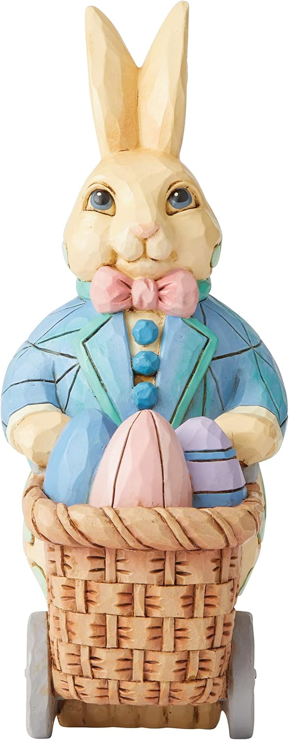 Enesco Jim Shore Heartwood Creek Pint Sized Bunny Pushing Cart, 5.9"H