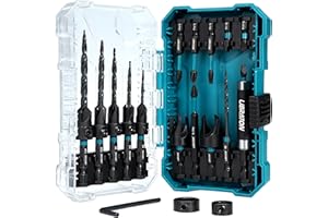 Libraton Countersink Drill Bit Set, 19 PCS Tapered Drill Bits for Woodworking, Counter Sink Drill Bit Wood Plug Cutter Extendable Bit Holder 1/4" Hex Shank Screwdriver Bits with Storage Case