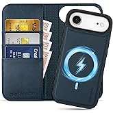 SHIELDON Genuine Leather Detachable Case Wallet for iPhone Air 6.5" 2025 | 2-in-1 | Wireless Charging | Flip Magnetic Closure | RFID Blocking Card Slot | Shock-Absorbing Cover | Navy Blue