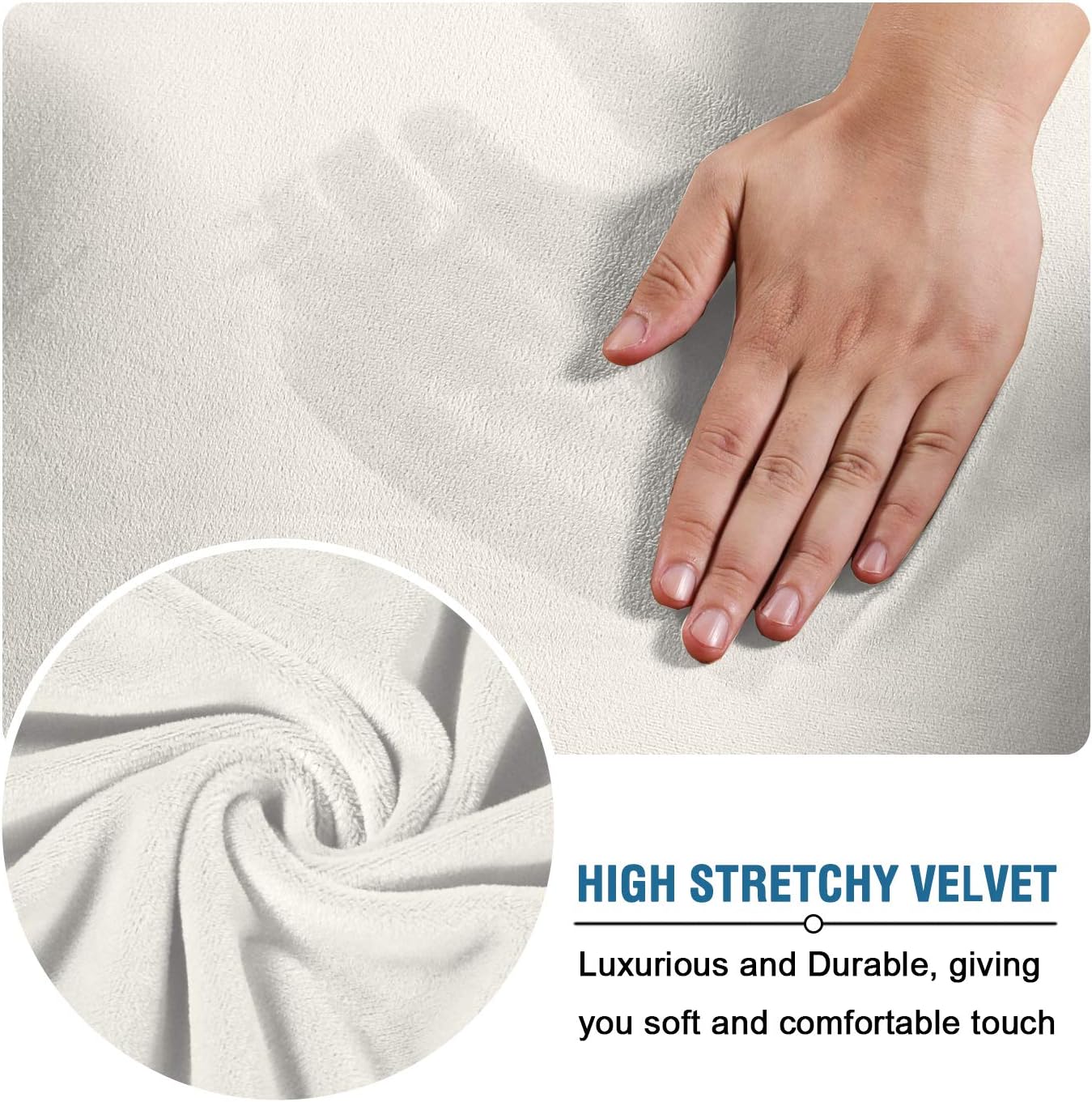 H.VERSAILTEX Modern Velvet Plush 4 Piece High Stretch Sofa Slipcover Strap Sofa Cover Furniture Protector Form Fit Luxury Thick Velvet Sofa Cover for 3 Cushion Couch, Machine Washable(Sofa,Ivory): Kitchen & Dining