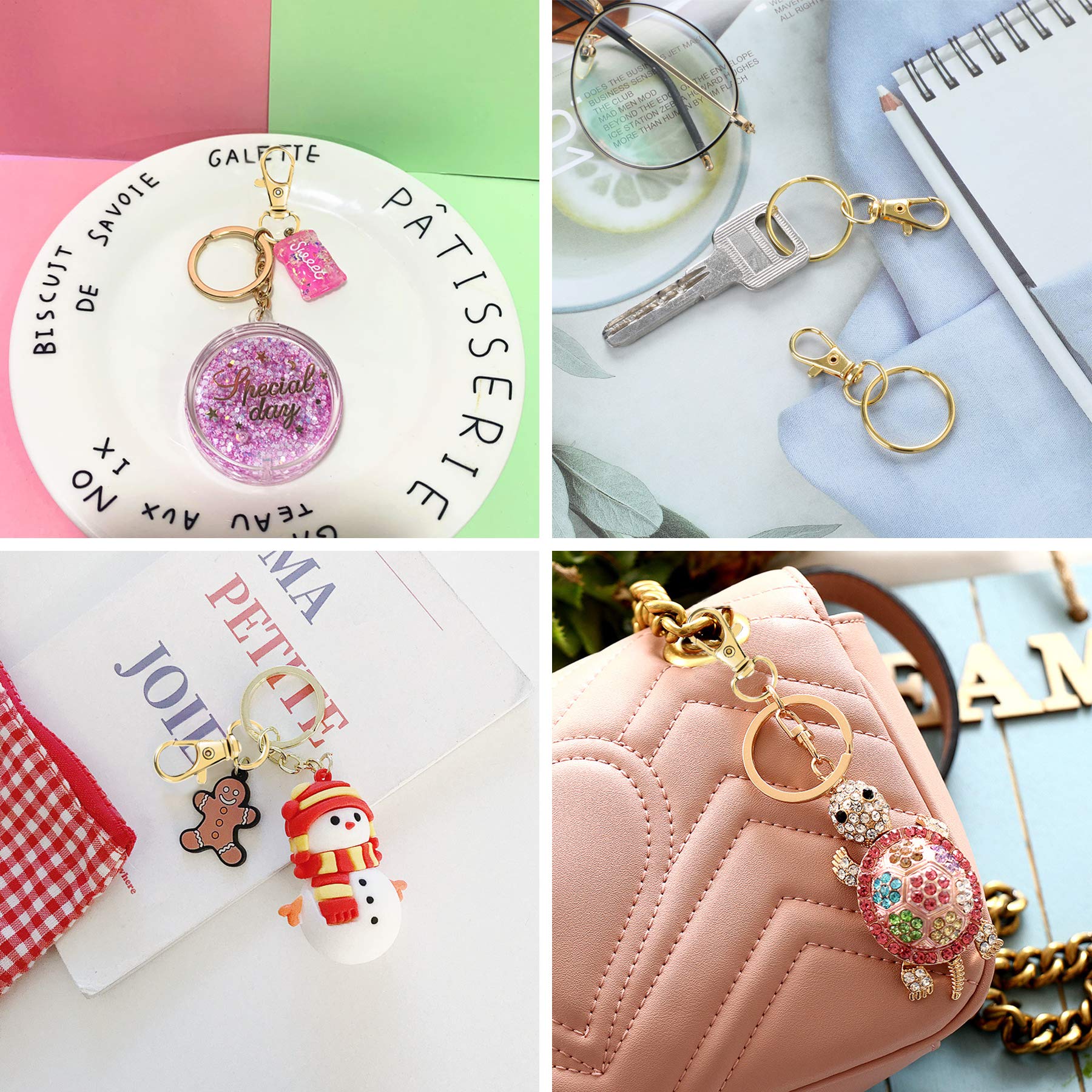 100PCS Gold Swivel Clasps Lanyard Snap Hooks with Key Rings, Key Chain Clip Hooks Lobster Claw Clasps for Keychains Jewelry DIY Crafts