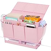 Frjjthchy Bedside Caddy Bedside Organizer,Bed Caddy with 11 Pockets and Power Strip Holder,Versatile Bedside Storage Caddy for Home,Dorm,Bunk,Hospital,Crib Bed (Pink)