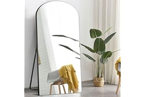 GlasFlength Arched Full Length Mirror, Wooden Thin Fram,71"x32"Full Body Mirror with Stand, Hanging or Leaning Against Wall, Bedroom Mirror, Floor Mirror, Dressing Mirror, Black