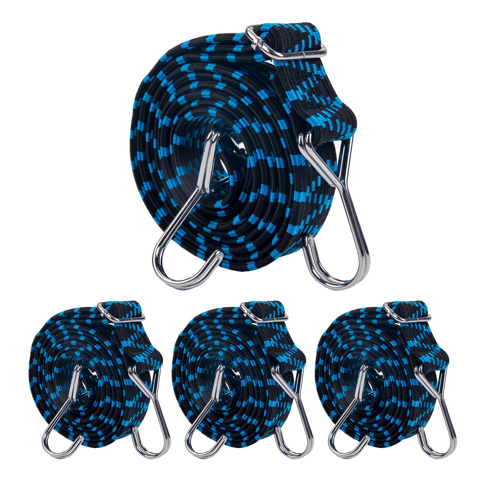 Bungee Cords with Hooks, 4 Pack 80inch Bungee Straps with Hooks, Bundy Cord with Hooks, Bungee Cord, elastic cord, Elastic Strap, Bungees with Hooks, Small Bungee Cords with Hooks (Blue)
