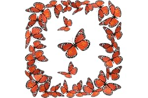 Luinabio Monarch Butterfly Decoration Halloween Fake Butterflies Artificial 3D Monarch Butterfly Wall Decor for Christmas Day of the Dead Party Favors(2.99 Inch, 60 Pieces)
