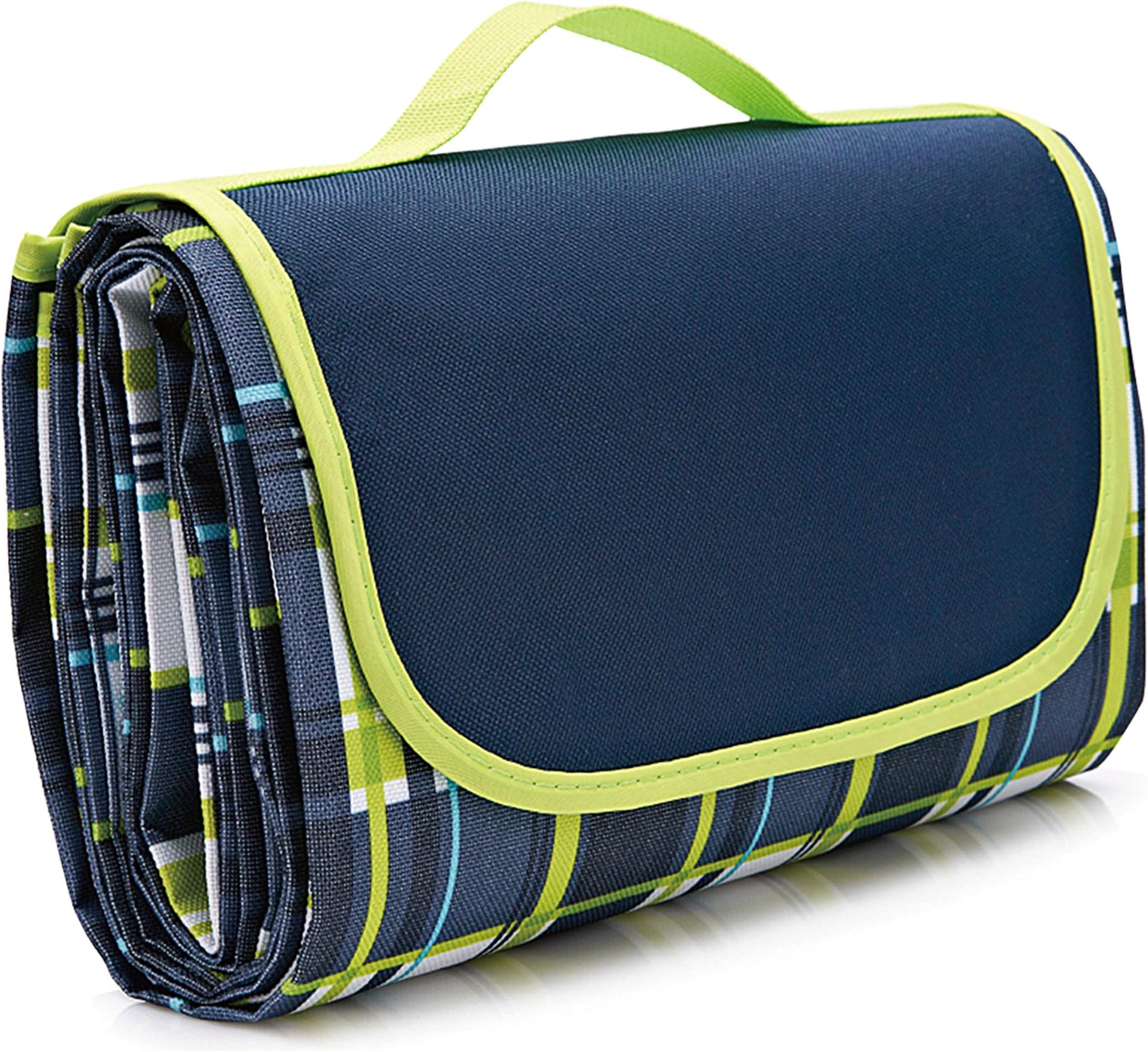 NaturalRays Extra Large Picnic & Outdoor Blanket for Water-Resistant Handy Mat Tote Great for Outdoor Beach, Hiking Camping on Grass Waterproof Sand Proof (Green and Blue Striped)