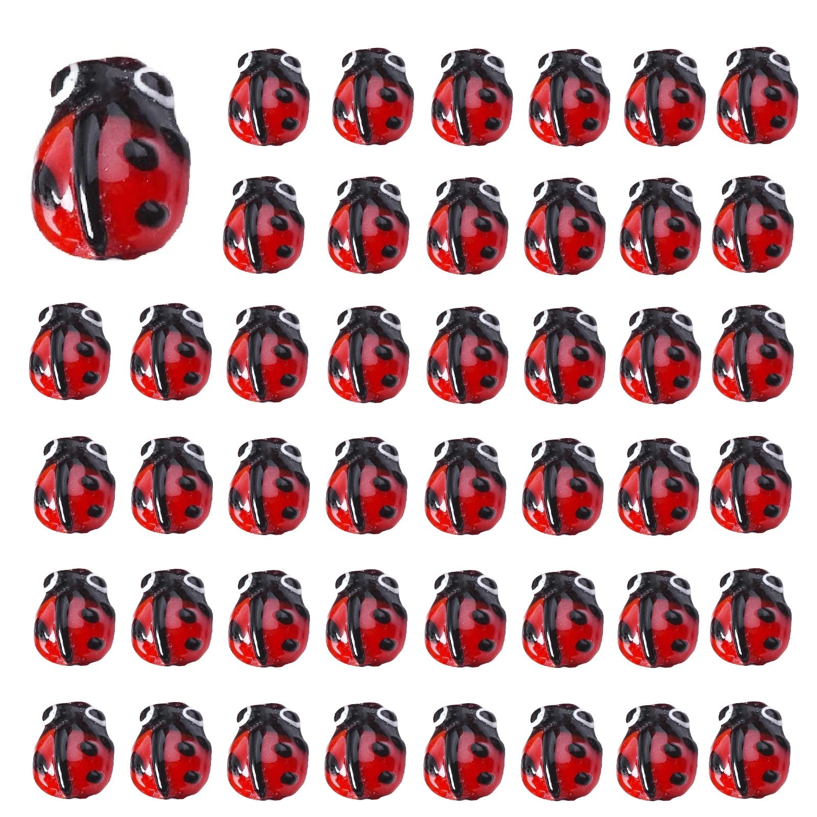 SUNNYCLUE 1 Box About 40Pcs Ladybug Beads Red Lampwork Glass Flying Animal Insects Handmade Bead Loose Spacer Elastic Thread for Jewelry Making DIY Bracelets Necklaces Crafts Supplies Findings