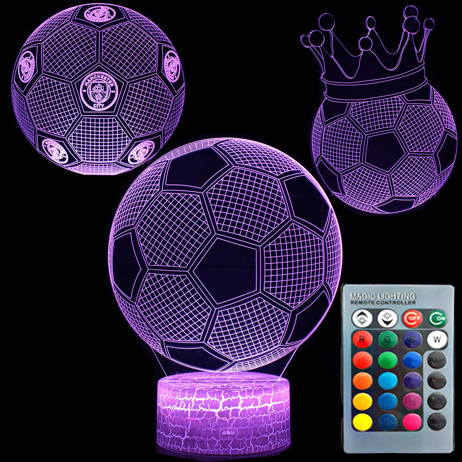 AOTOVOBOBO 3D Illusion Night Light Soccer Football Three Pattern 16 Color Change Decor Lamp Sports Desk Table Light Lamp for Kids Children Boys Men Women Girls