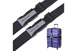 Masterwise Luggage Straps, 79” Adjustable Luggage Straps for Suitcases TSA Approved Travel Belt Suitcase Strap to Keep Your Suitcase Secure While Traveling (Black, 2pcs)
