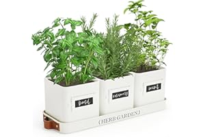 PERFNIQUE Indoor Herb Garden, Herb Planter Set with Tray, Farmhouse Indoor Plant Pots, Windowsill Herb Garden with Drainage(Planter only) for Indoor/Outdoor, Window Pots(White)