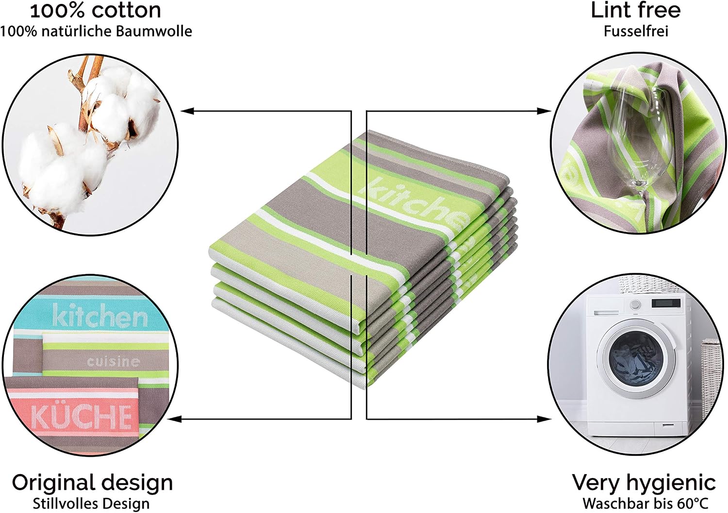 ZOLLNER set of 4 dishtowels, cotton, green stripes, approx. 50x70 cm, 50 x 70 cm - Image 3