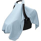 Comfy Cubs Baby Car Seat Cover - Soft, Breathable Bamboo Rayon and Muslin Cotton Blend - Lightweight Canopy for Sun, Bug, and Comfort Protection - Large Size Infant Seat Cover in Sky Blue Design
