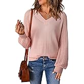 Dokotoo Women's Casual V-Neck Long Sleeve Sweaters Solid Color Pullover Knit Sweater Jumper Tops
