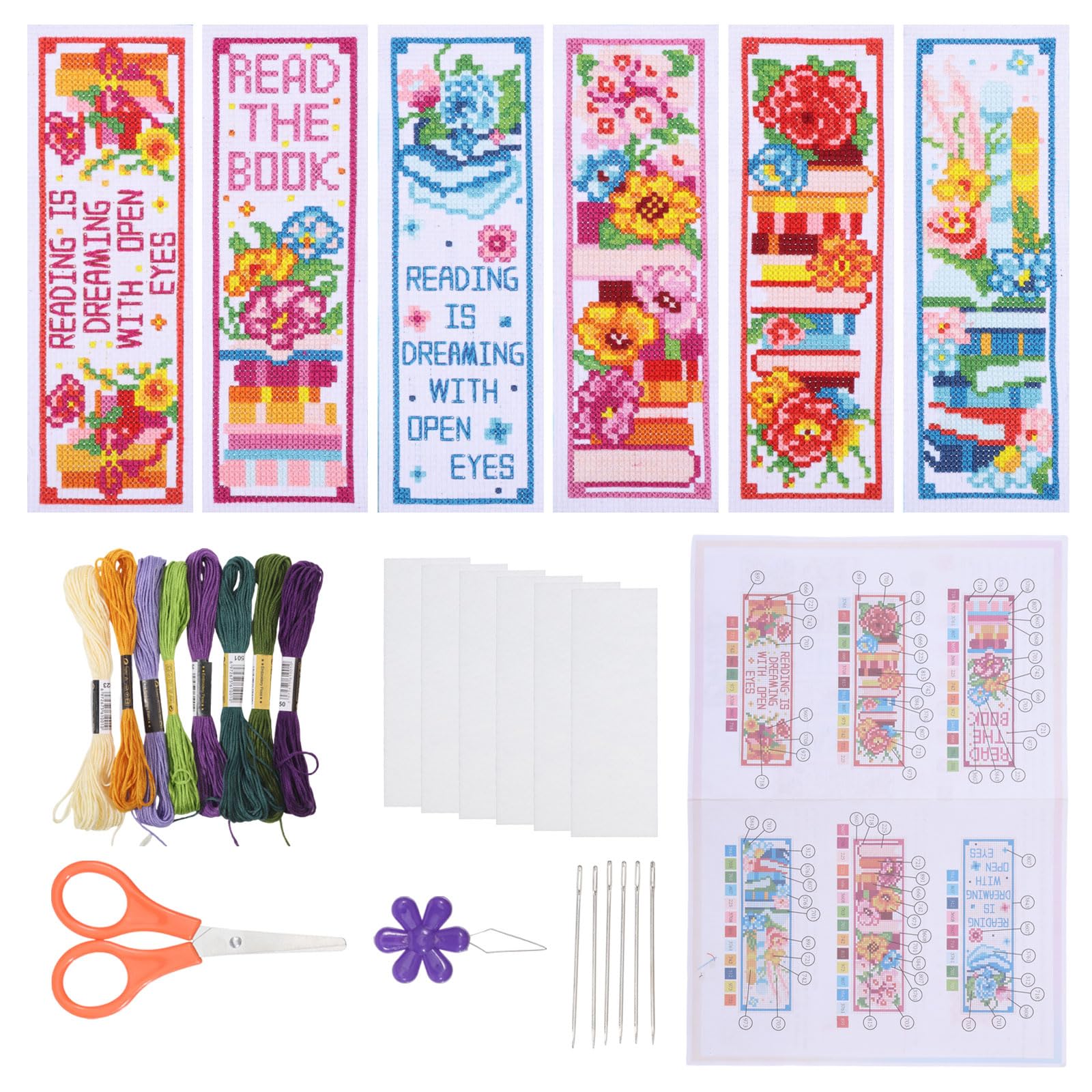 ORIGACH 6 Pcs Cross Stitch Bookmark Kit for Beginner Book Flower Stamped Embroidery Stitch Kits for Starter DIY Bookmarks Printed Cross Stitch Kits for Book Lovers 20x6cm — image 1