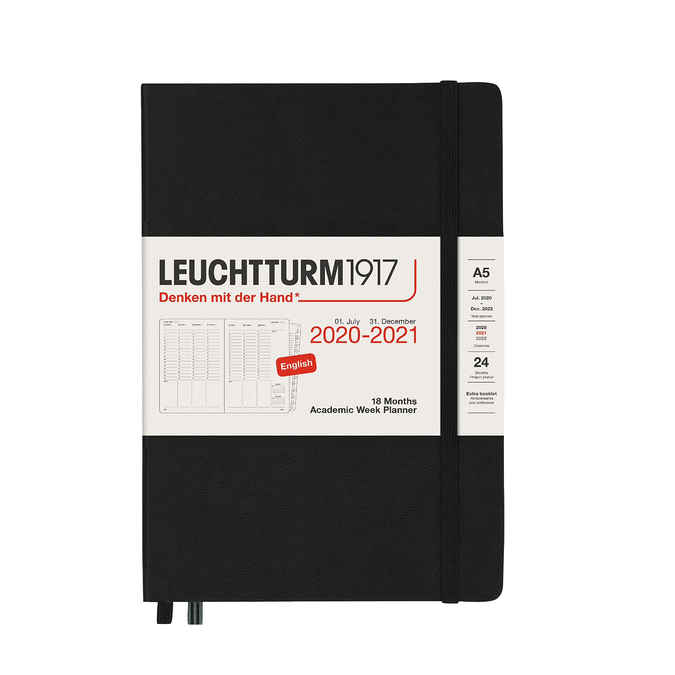 2021 Academic Weekly Planner Hardcover Medium (A5) - 18 Months - Black