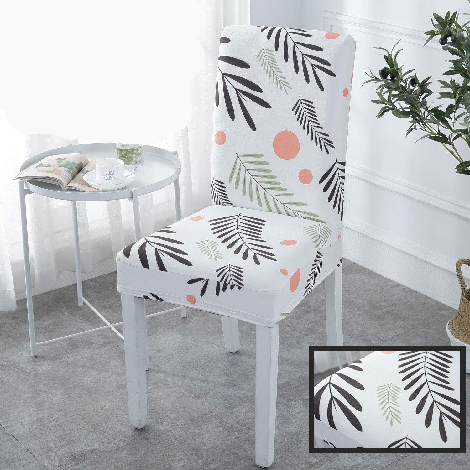 Upone Set of 2 Dining Chair Covers, Stretch Spandex Dining Room Protector Slipcovers (Salix Leaf)