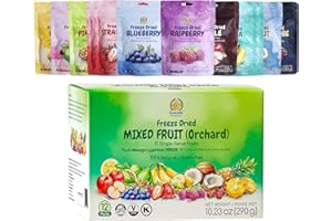 SUNGIVEN Mixed Freeze-Dried Fruit, Variety Pack of 12 Bag, Health Snack, Freeze Dried Apple Banana Strawberry Blueberry Raspberry Coconut Mango Pineapple, No Sugar Added, 10.2 oz