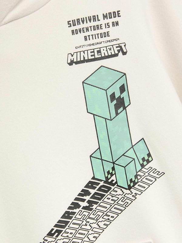 Felpa con Cappuccio Minecraft™ in Misto Cotone con Grafica Ragazzi Crema